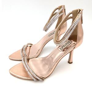 Badgley Mischka Logan Gold Crystal Dual-Strapped Stiletto Heels Size US8 EU38